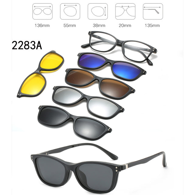 5 In 1 Men Women Polarized Optical Magnetic Sunglasses. Clip Magnet Clip on Sunglasses Polaroid Clip on Sun Glasses