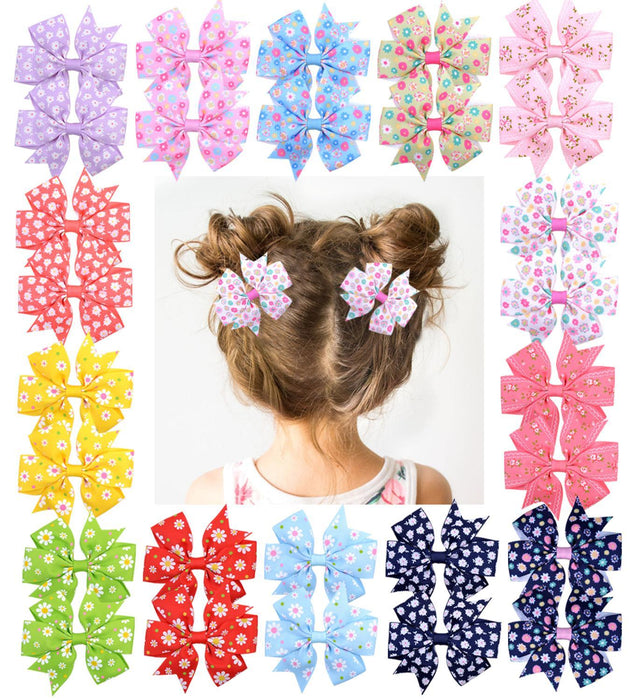 20 Colors Printed Flower Hair Bows With Clip For Girls. Grosgrain Ribbon Hair Clip Hairgrips Barrettes Hair Accessories