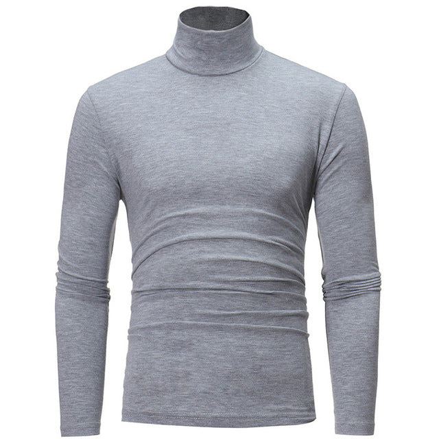 Solid colour slim turtleneck elastic thin pullover for men. Spring Autumn men knitting brand long sleeve T-shirt
