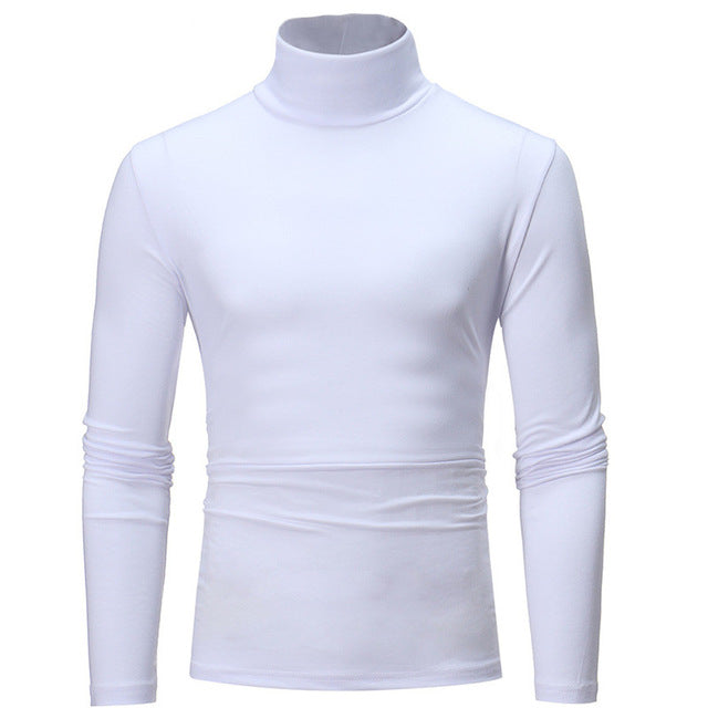 Solid colour slim turtleneck elastic thin pullover for men. Spring Autumn men knitting brand long sleeve T-shirt