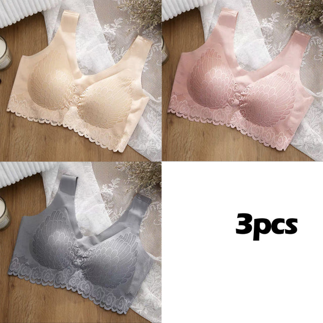 3pcs Plus size Latex Women Bra Seamless Underwear BH Push Up Bralette With Pad Vest Top
