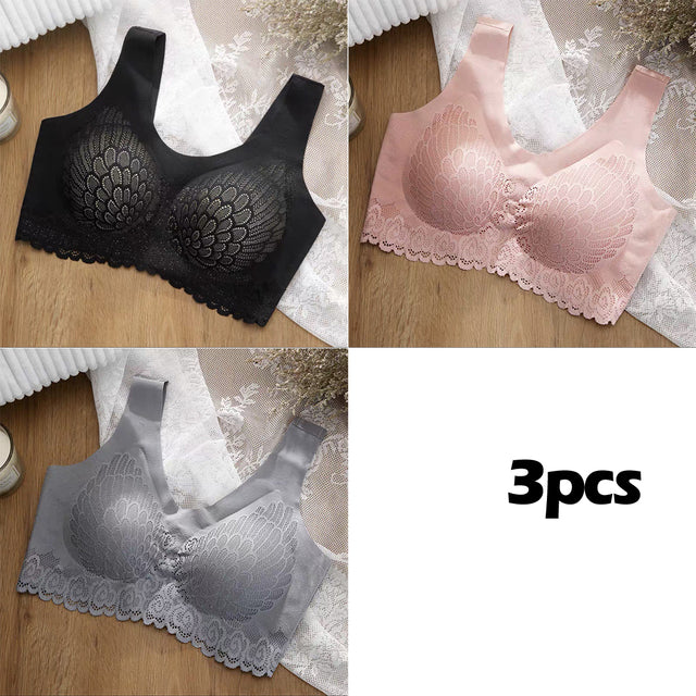 3pcs Plus size Latex Women Bra Seamless Underwear BH Push Up Bralette With Pad Vest Top