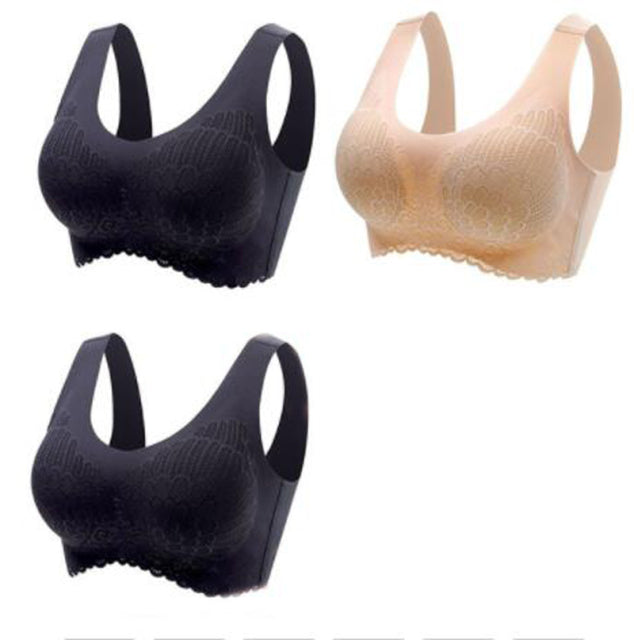 3pcs Plus size Latex Women Bra Seamless Underwear BH Push Up Bralette With Pad Vest Top Bra