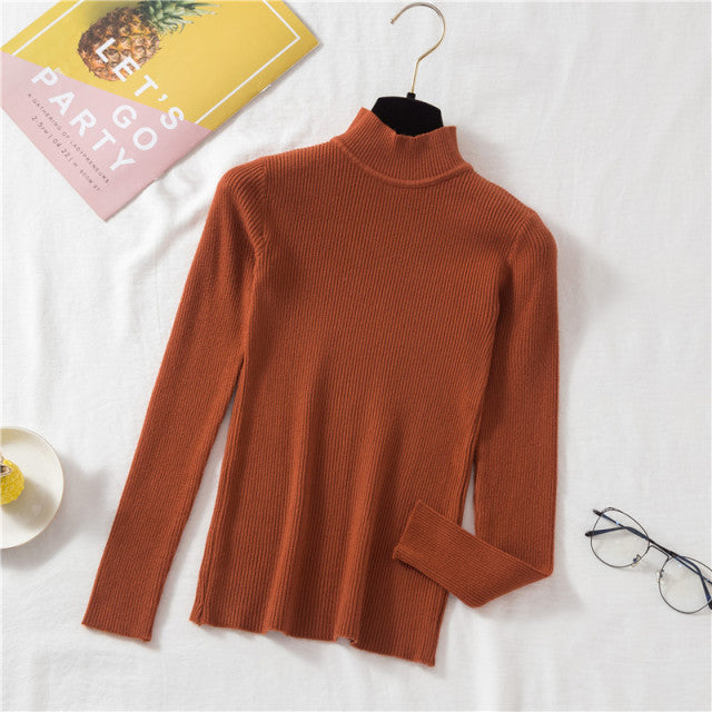  FDJIAJU Ladies Sweater - Basic Turtleneck Solid Pullover  Sweater,Autumn Winter Loose Sweater Pullovers,Women Female Knitted Slim  Long Sleeve Sweaters,Apricot,S : Clothing, Shoes & Jewelry
