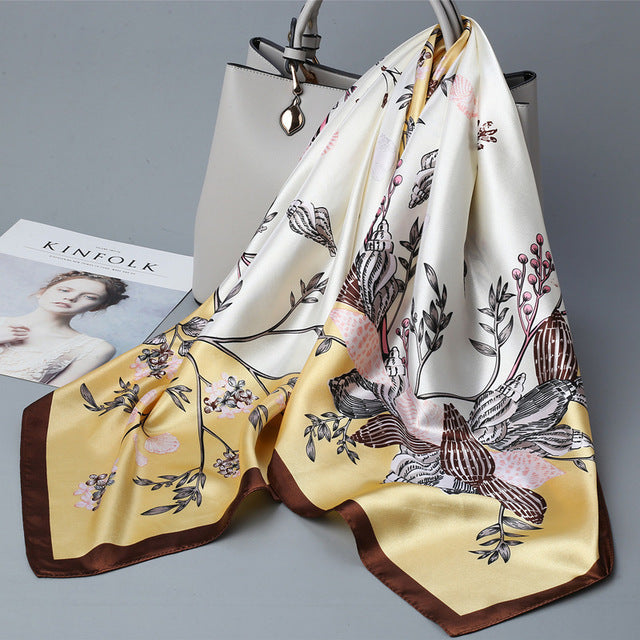 Kerchief Silk Satin Neck Scarf For Women. Print Hijab Scarfs Female 90*90cm Square Shawls and Wraps Scarves For Lady