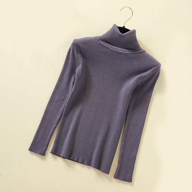 Turtleneck Women Pullover Sweater, Spring Jumper Knitted Basic Top Fashion Autumn Long Sleeve Korean Ladies Clothes