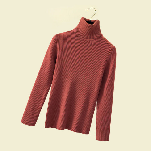 Turtleneck Women Pullover Sweater, Spring Jumper Knitted Basic Top Fashion Autumn Long Sleeve Korean Ladies Clothes