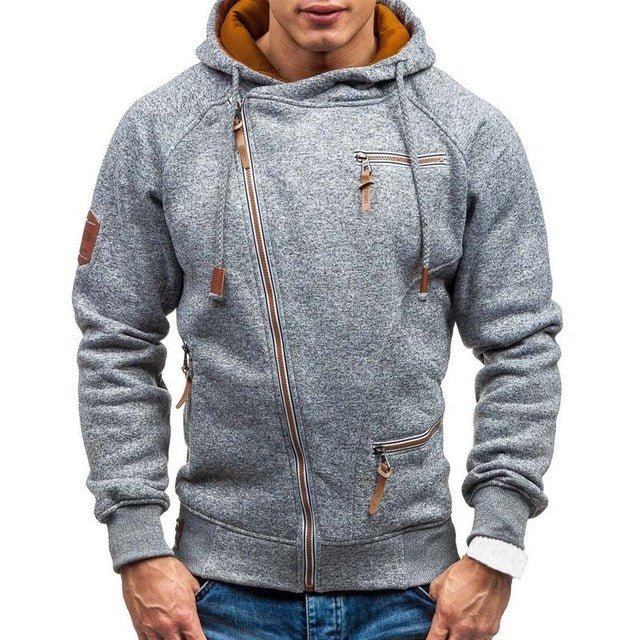 Autumn Casual Solid Long Sleeve Men's Hoodies. Man Sweatshirts Slim Zipper Hoody Sweatshirt Men Hooded Streetwear