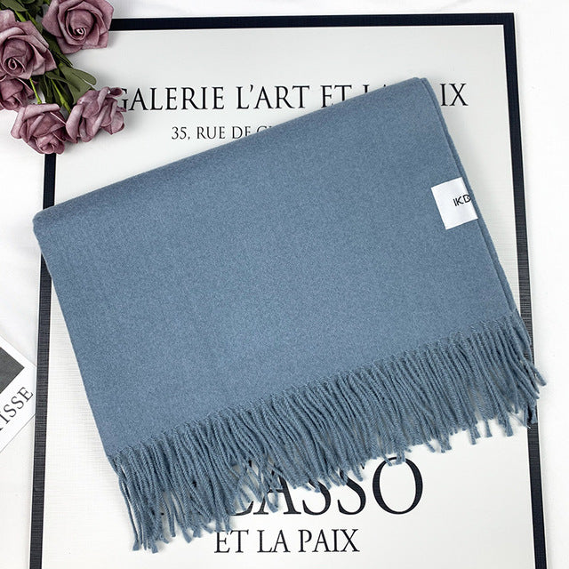 Solid Thick Winter Women Scarf. Wool Cashmere Scarves Neck Head Warm Pashmina Lady Shawls And Wraps Bandana Tassel