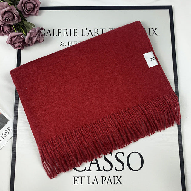 Solid Thick Winter Women Scarf. Wool Cashmere Scarves Neck Head Warm Pashmina Lady Shawls And Wraps Bandana Tassel
