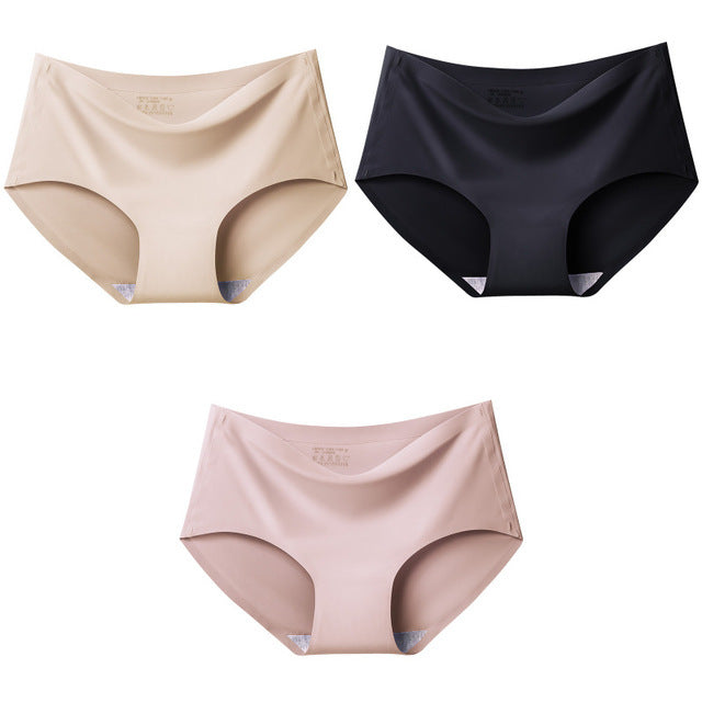 3Pcs Large Size Women Seamless Panties Set. Silk Mid Waist Underwear For Female Underpant Lingerie Big Size 4XL