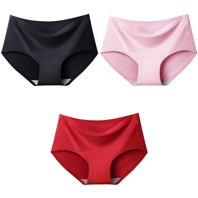 3Pcs Large Size Women Seamless Panties Set. Silk Mid Waist Underwear For Female Underpant Lingerie Big Size 4XL
