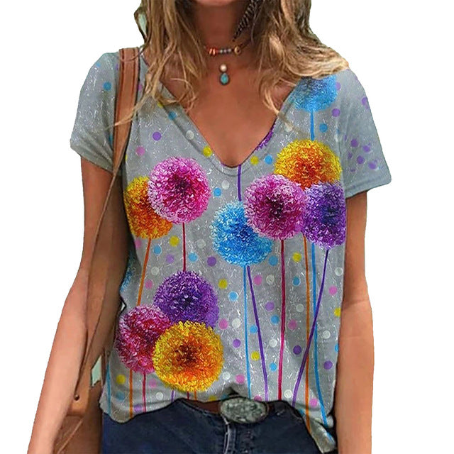 Women Summer V-Neck Short Sleeve Loose T Shirts. 5XL Oversized, Cute Cat 3D Print Tee Casual Streetwear Tops Plus Size