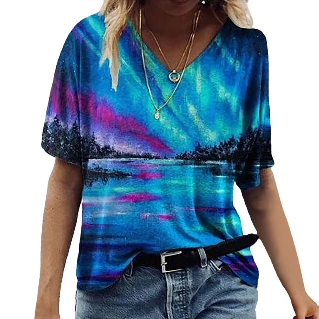 Women Summer V-Neck Short Sleeve Loose T Shirts. 5XL Oversized, Cute Cat 3D Print Tee Casual Streetwear Tops Plus Size