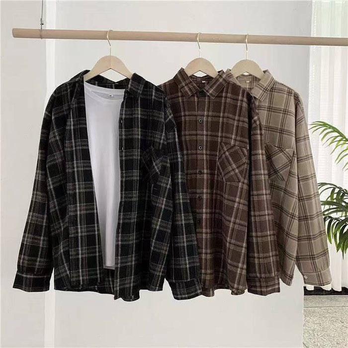 Vintage Women Plaid Shirts, Autumn Long Sleeve Oversize Button Up Tops, Loose Casual Fall Outwear