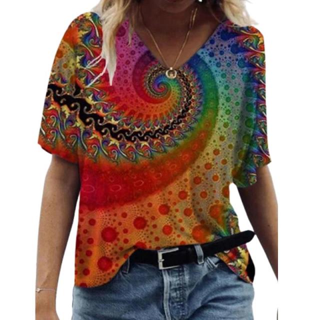 3D Floral Printed Women T Shirt. Summer Short Sleeve V-Neck Casual Tee Streetwear Tops Plus Size 4XL 5XL Oversize Ladies