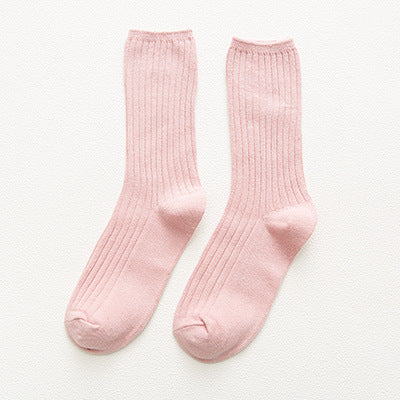 Women Cotton Loose Socks Winter Color Harajuku Retro Purple Blue Yellow Pink Designer Christmas Cute