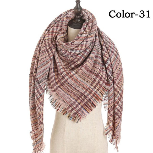 Cashmere Women Winter Scarf. Knit Pashmina Bandana Plaid Female Warm Triangle Scarves Blanket Shawls and Wraps Bufanda