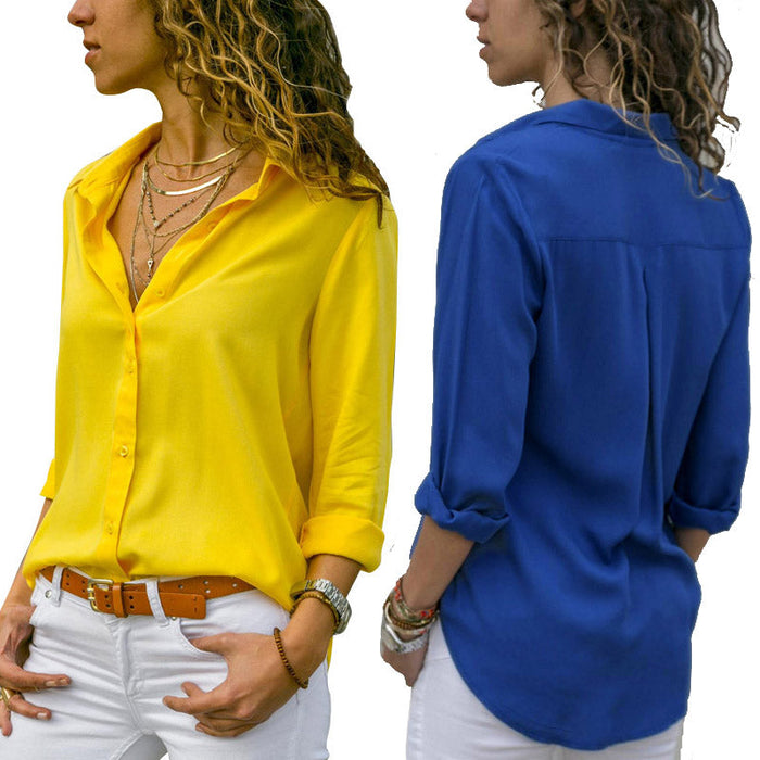 Women's Fashion Blouse Shirt. Plus Size Spring Autumn Casual Long Sleeve V Neck Ladies Buttons Tops Loose