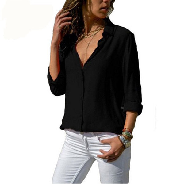 Spring Autumn Casual Long Sleeve V Neck Women's Plus Size Fashion Blouse Shirt. Ladies Buttons Tops Loose