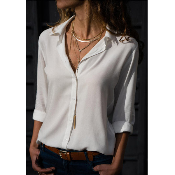 Women's Fashion Blouse Shirt. Plus Size Spring Autumn Casual Long Sleeve V Neck Ladies Buttons Tops Loose