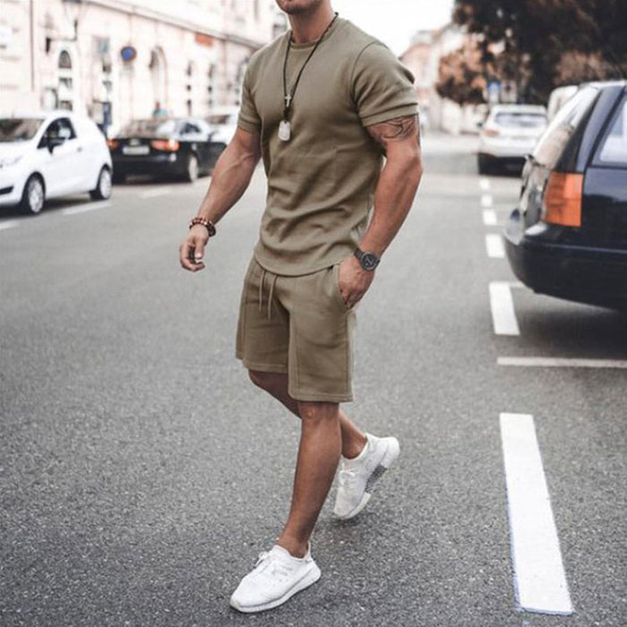 T Shirt and Shorts 2 Piece Set Summer Men's Tracksuit. Solid Sport Hawaiian Suit Short Sleeve Casual Fashion Man Clothing