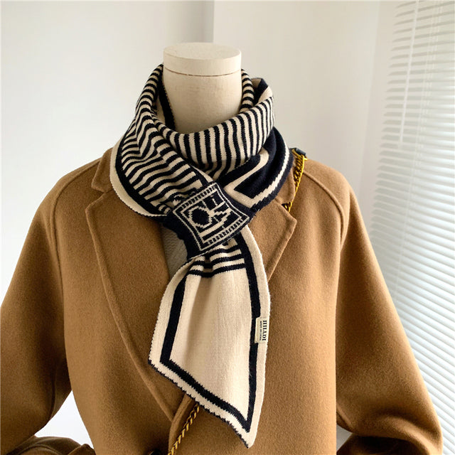 Knitted Scarf for Women. Warm Cashmere Neckerchief Foulard Ladies Neck Tie Small Skinny Scarves