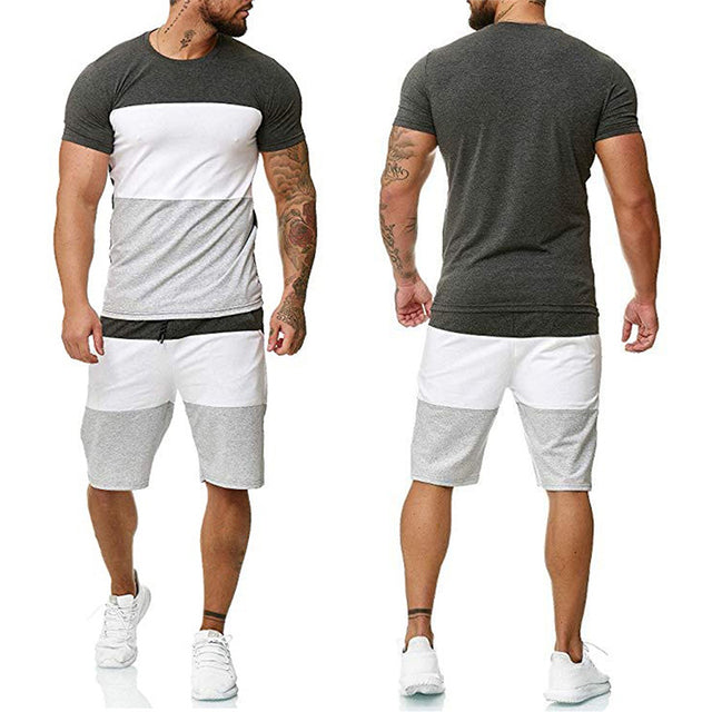 Men's Shorts Sleeve T-Shirt + Pant 2 Pieces Summer Sport Fitness Homewear Set. Daily Clothing Male Suits for Men Tracksuit