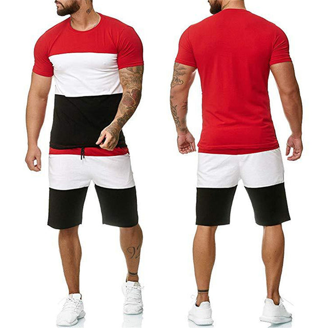 Men's Shorts Sleeve T-Shirt + Pant 2 Pieces Summer Sport Fitness Homewear Set. Daily Clothing Male Suits for Men Tracksuit