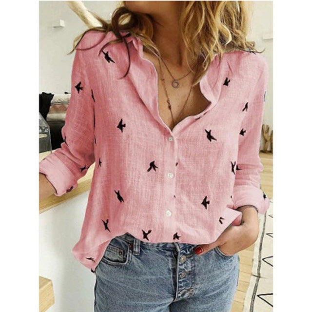 Long Sleeve Lady's Loose Leisure Shirts. Lapel Cardigan Top Oversized Shirt Womens Blouses Casual