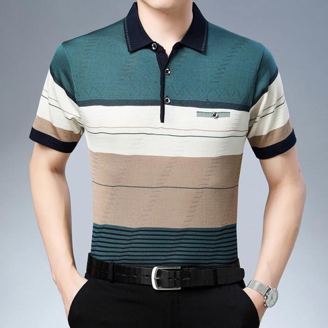 Men's Short Sleeve Polo Tee Shirt. Casual Pocket Striped Men Clothing Polos Shirts Mens Fashion Slim Poloshirt