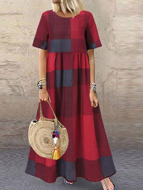 Pleated Vintage Women Dress. Vestidos Robe Printed Long Maxi Dresses Femme 3/4 Sleeve Tunic