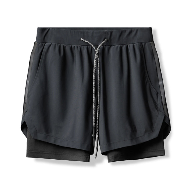 2 In 1 Double-deck Quick Dry GYM Sport Men Shorts. Running Shorts Fitness Jogging Workout Shorts Men Sports Short Pants