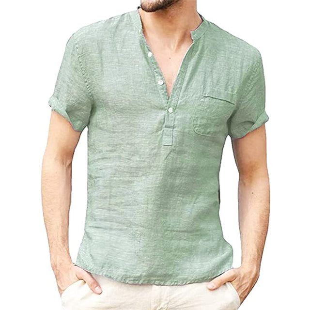Men's Short-Sleeved Cotton and Linen Breathable T-shirt.  S-3XL Size