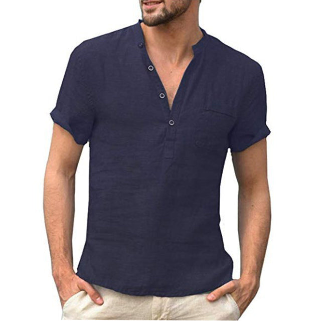 Men's Short-Sleeved Cotton and Linen Breathable T-shirt.  S-3XL Size