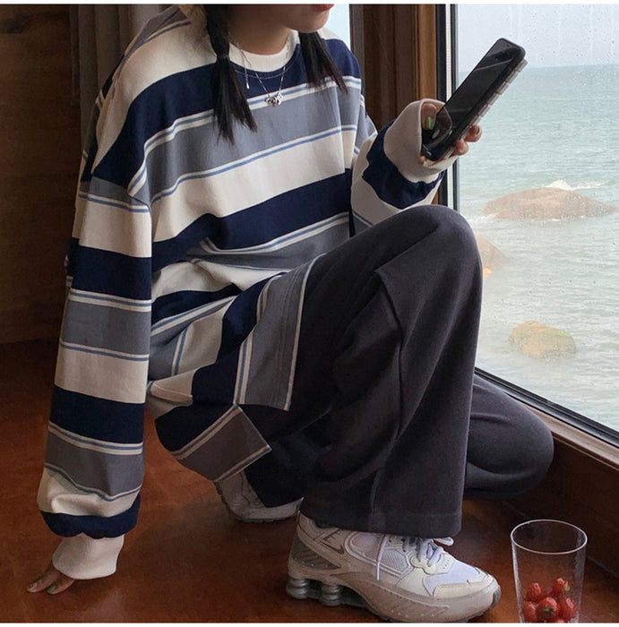 Striped Casual Women Hoodies. Long Sleeve Hoodie Sweatshirt Harajuku Jumper cotton Pullovers oversized Coat