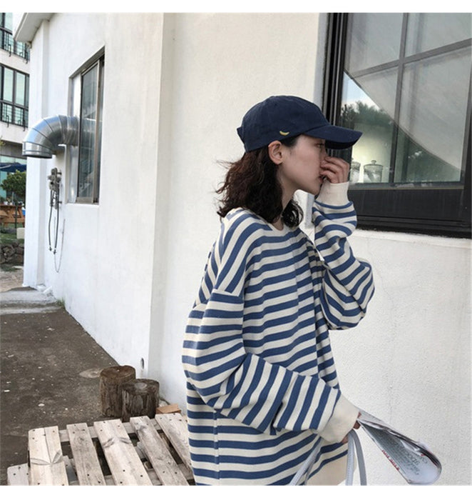 Cotton Women Hoodies. Harajuku Gothic Stripe Hoodie Autumn long sleeve loose Kawaii Korean thin Sweatshirt kpop Tops