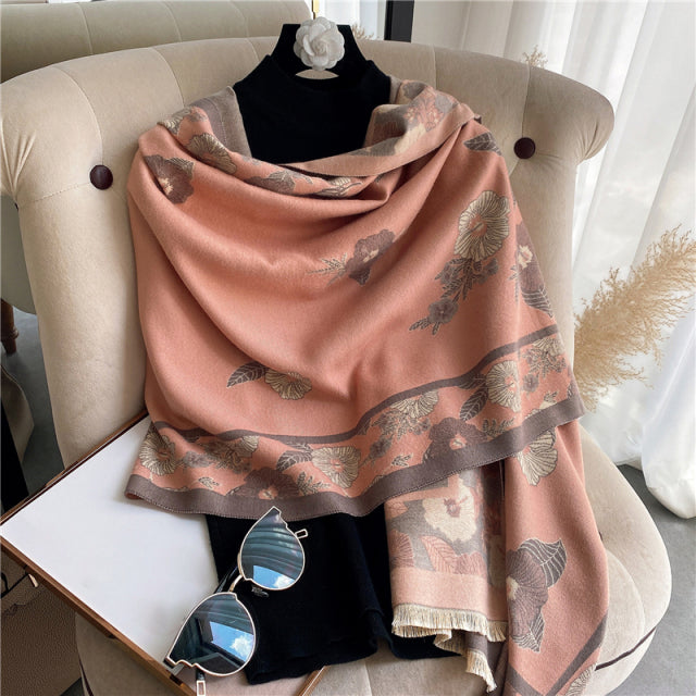 Floral Women Scarf. Pashmina Shawls and Wraps Cashmere Thick Warm Female Blanket