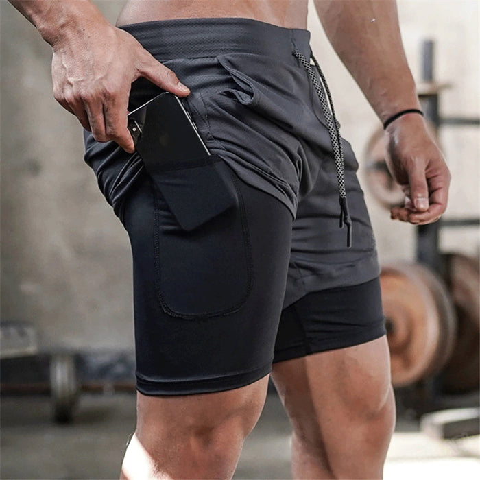 2 In 1 Double-deck Quick Dry Men Shorts. GYM Sport Wear Running Shorts Fitness Jogging Workout Shorts Men Sports Short Pants