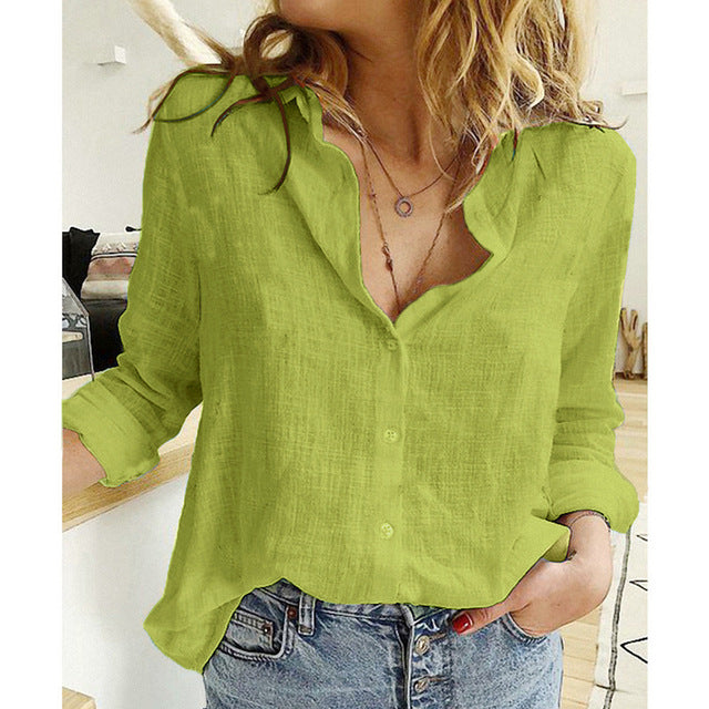 Long Sleeve Lady's Casual Leisure Shirts. Loose Lapel Cardigan Top Oversized Shirt Womens Blouses