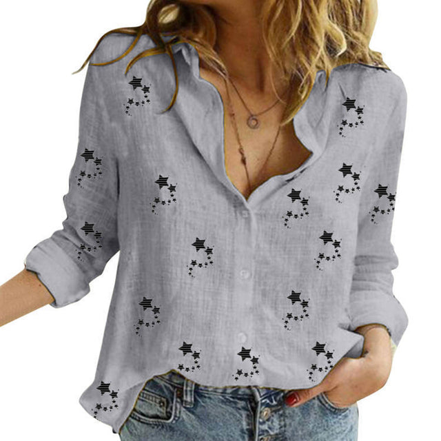 Lady's Loose Long Sleeve Leisure Shirts. Lapel Cardigan Top Oversized Shirt Womens Blouses Casual