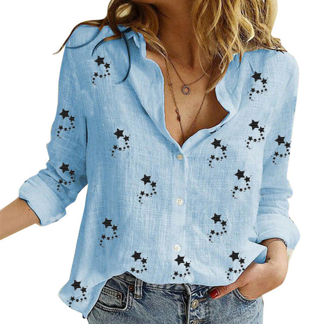 Lady's Loose Long Sleeve Leisure Shirts. Lapel Cardigan Top Oversized Shirt Womens Blouses Casual